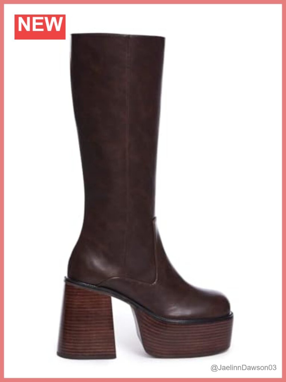 Vegan Leather Knee-High Platform Boots Block Heels 70s Retro Pull-On